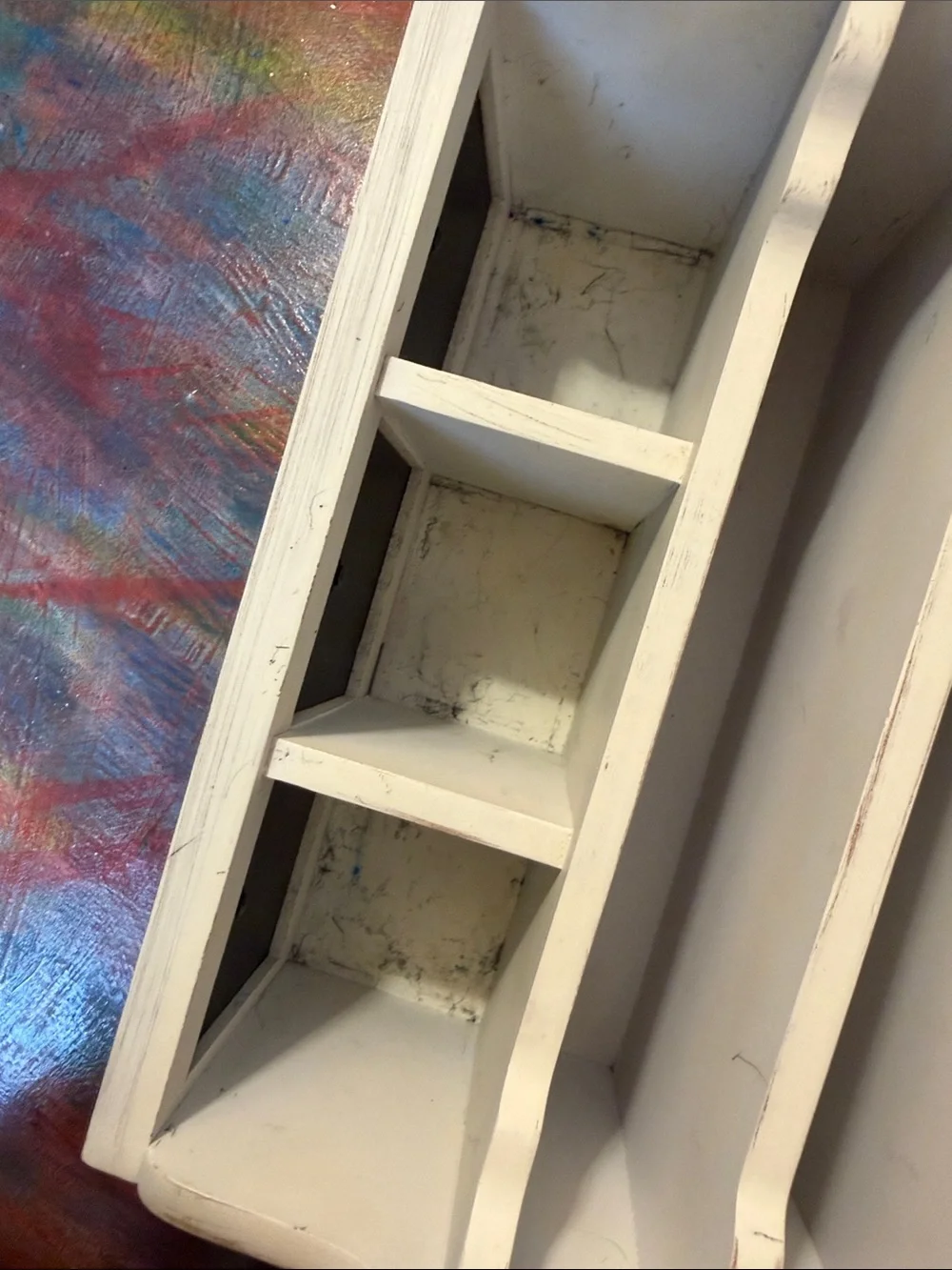 Cream Wooden Desk Organizer Pencil Paper Case with 5 Compartments